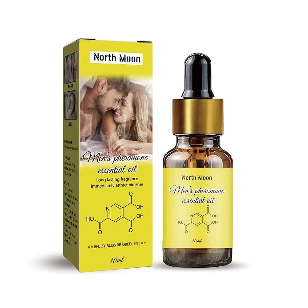 Óleo de perfume North Moon 10ml, projetado para atrair mulheres, vem com conta-gotas.