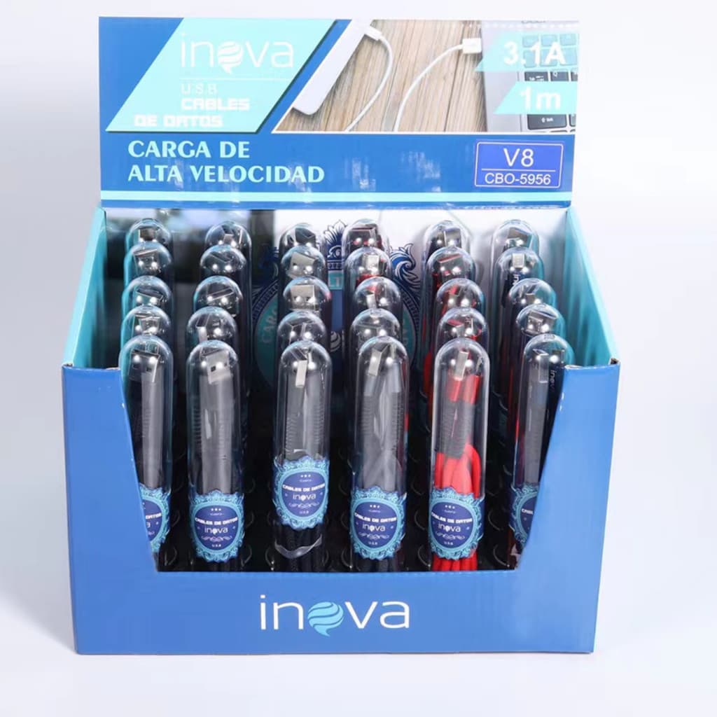 Cabo de dados e carregamento tubo 3.4A 1m e 2m  V8 / Tipo-C e Lightning INOVA