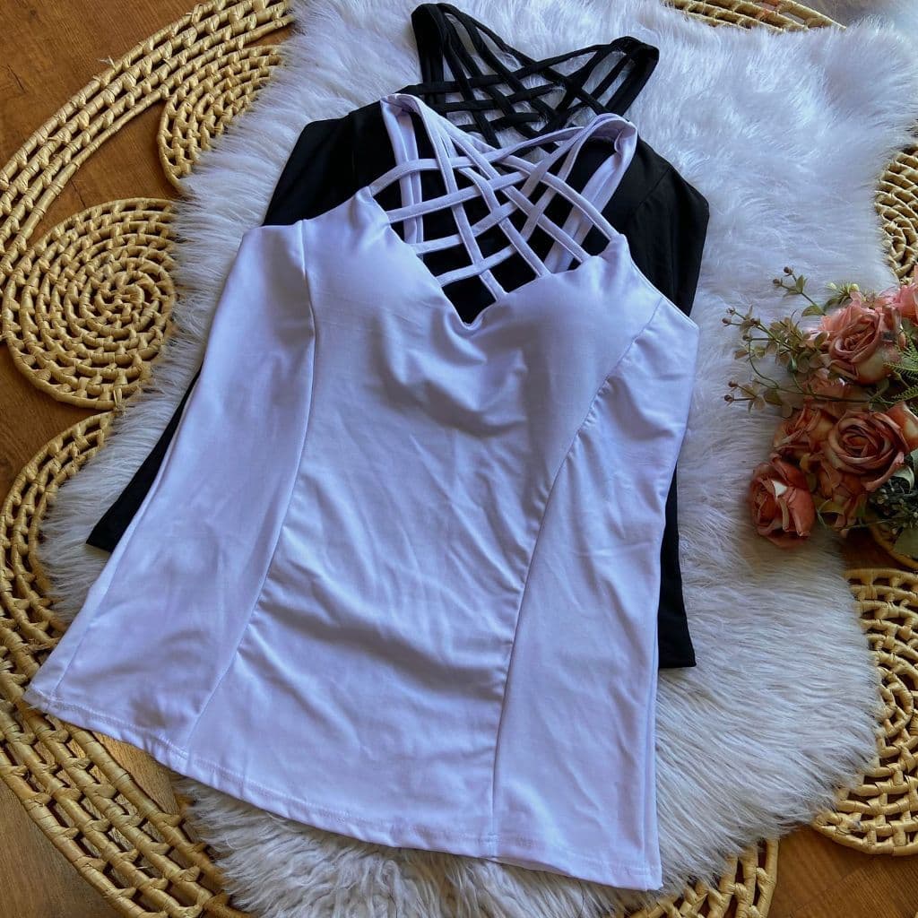 Blusa feminino plus size 44 a 48 suplex alça fina trança