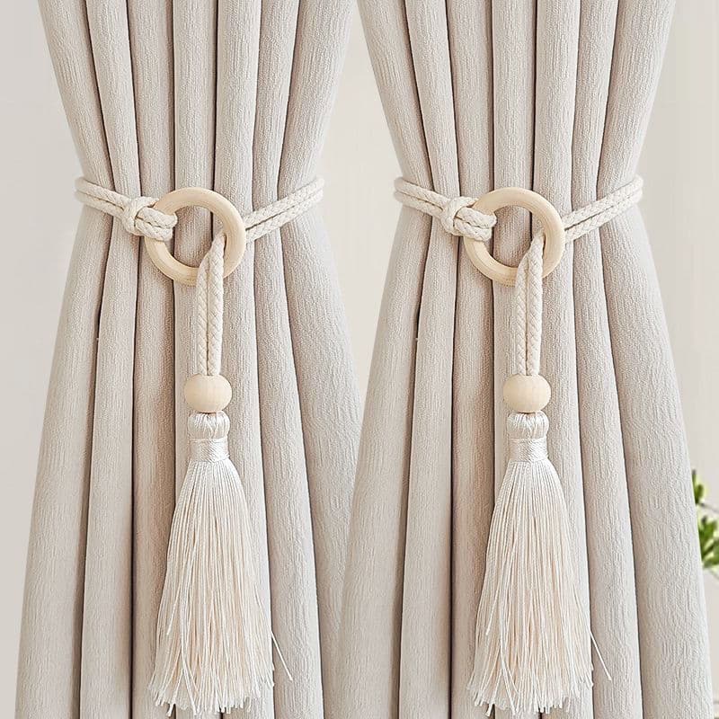Cortina de luxo leve simples par amarrado/corda trançada com borla/fivela de cortina de armazenamento decoração de casa/
