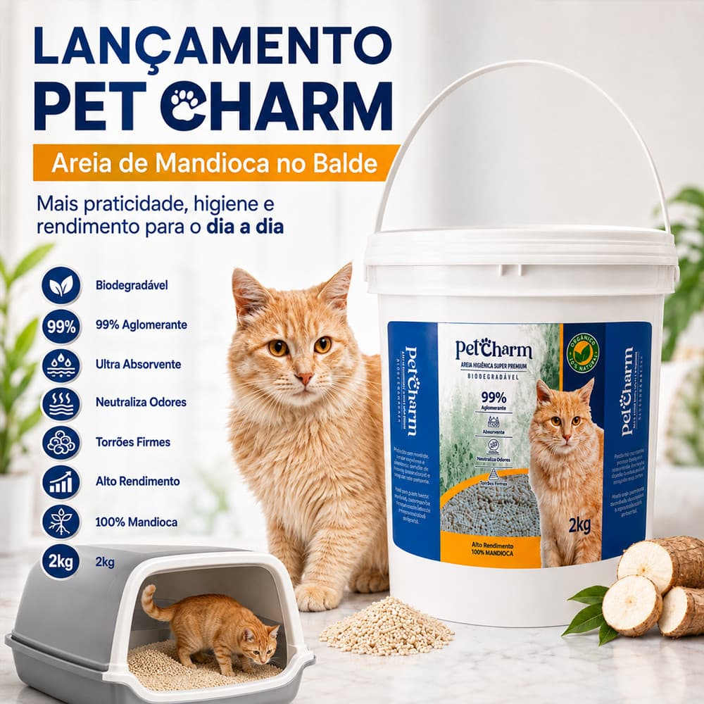 Areia Higiênica Premium para gatos 100% Mandioca Areia Biodegradável Caixa de Areia Gatos