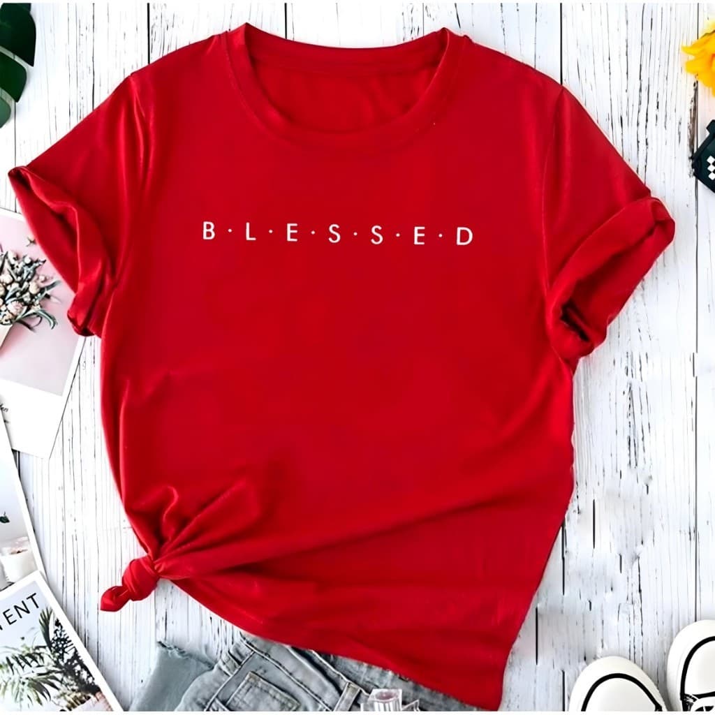 Blusa T-shirt Linda Camiseta Feminina B.L.E.S.S.E.D Abençoado Camisa