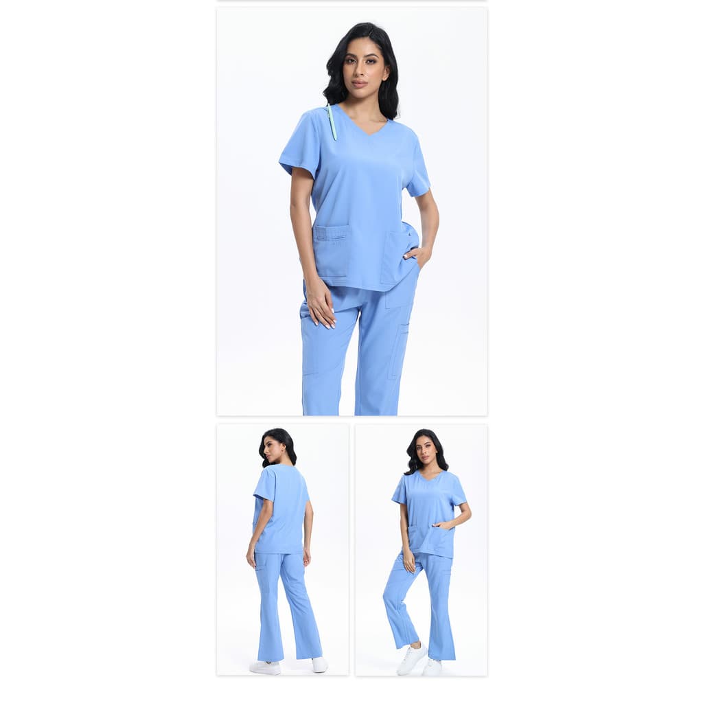Conjunto de uniforme médico elástico de secagem rápida para homens e mulheres, uniforme de manga curta para enfermeiros