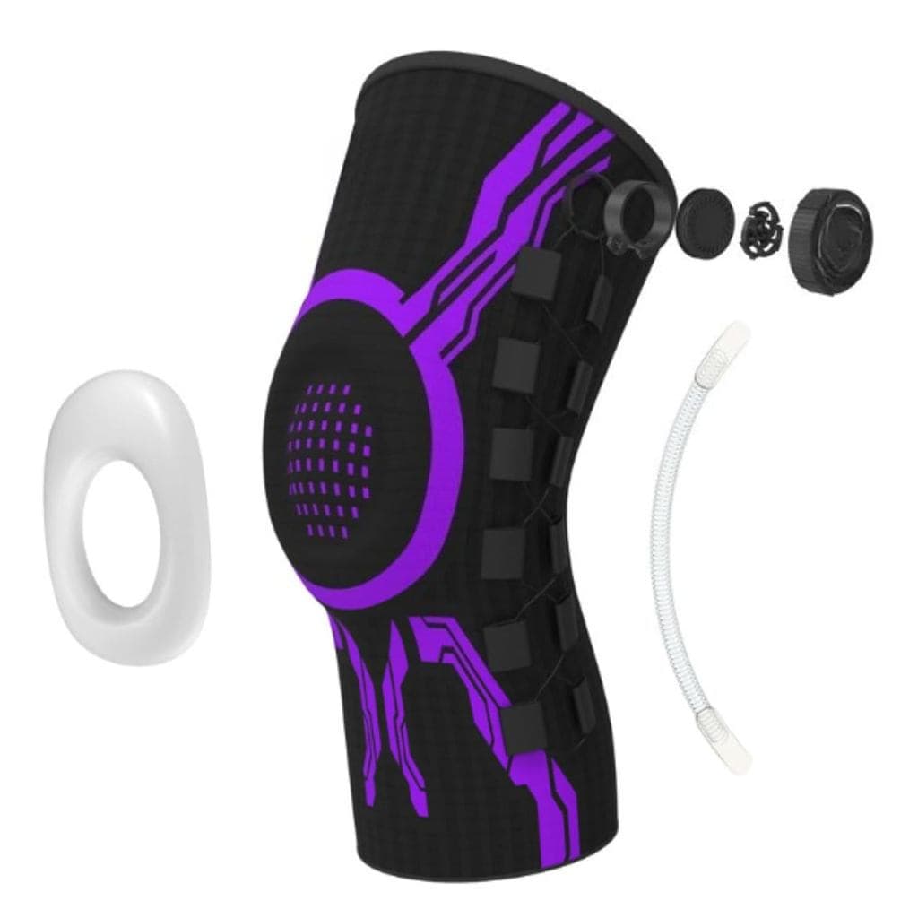 PeakFleKneeSleeve, suporte de compressão ajustável com sistema de ajuste para suporte durante a corrida (Roxo-Esquerdo,