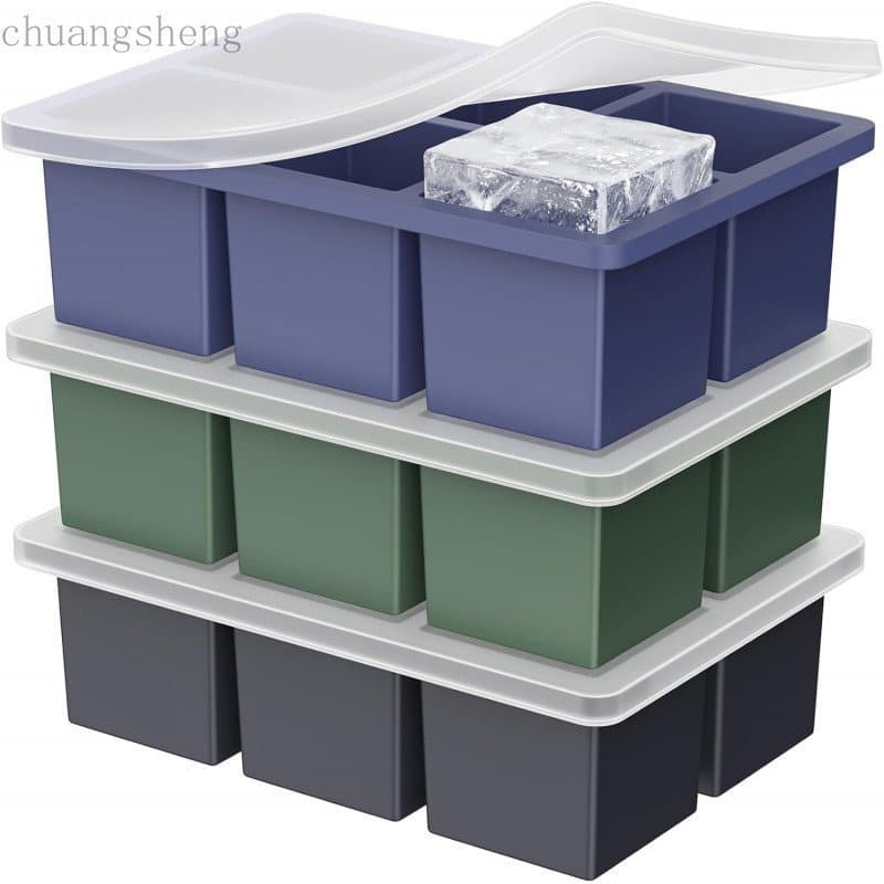 Forma de Gelo Grande para Whisky: Forma de Gelo de Silicone de 2" com Tampa para Whisky - Pacote com 3 Formas de Gelo Ol