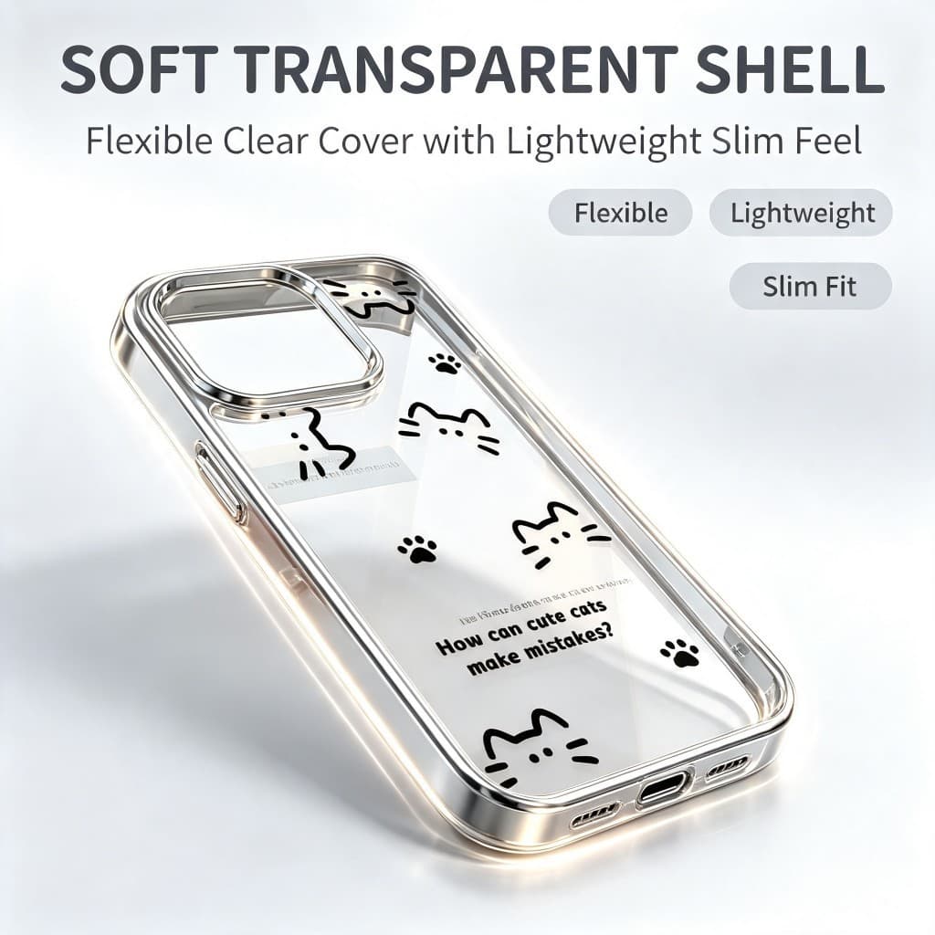 Linha Preta Mínima Gato Transparente Capa Para iPhone Moldura De Metal Prateado Estampa De Pata Fofa Macia Anti-Queda