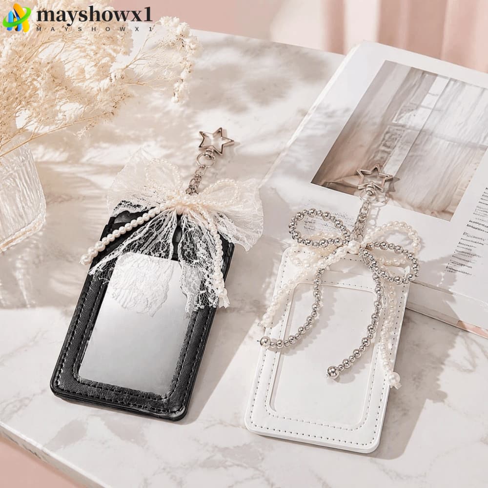 MAYSHOWX1 Porta-Cartões Fotográficos Fofo , Cartão De Identificação Com Laço De Renda , Chaveiro Estrela , Bolsa De Cour