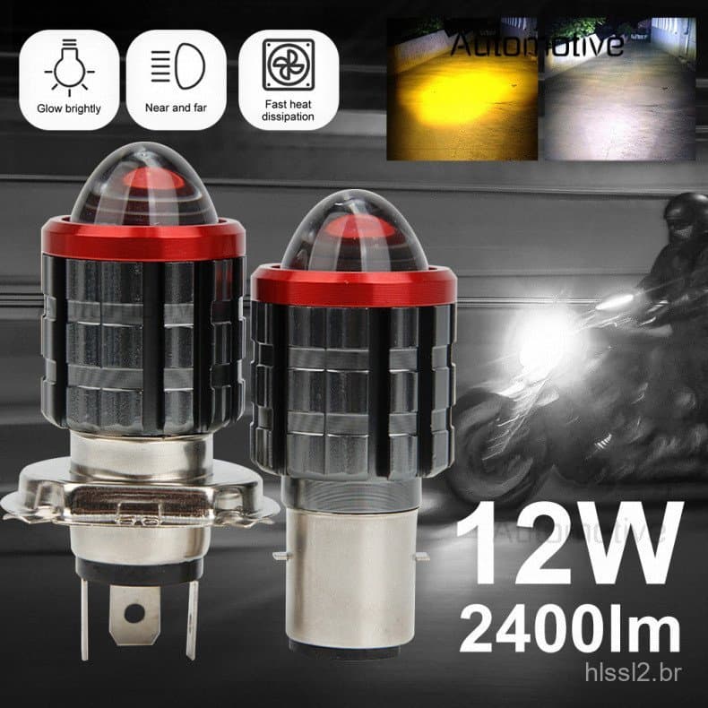 Lâmpada LED H4 para Motocicleta, Lâmpada LED H6 para Moto, Farol Branco e Amarelo, Lente de Alta e Baixa Intensidade, Lâ