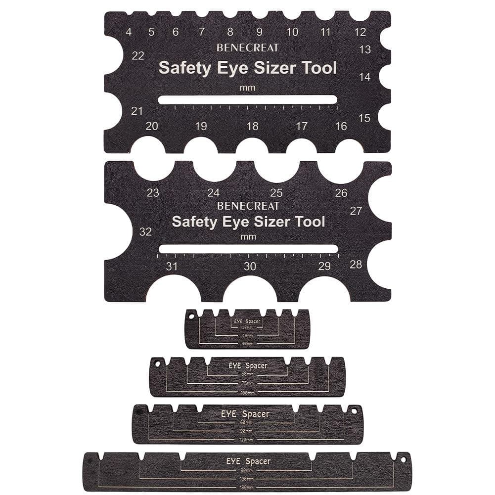 BENECREAT 6 Peças Ferramenta de Inserção de Olhos de Segurança de Madeira, Régua de Medição de 4~32mm de Diâmetro, Ferra