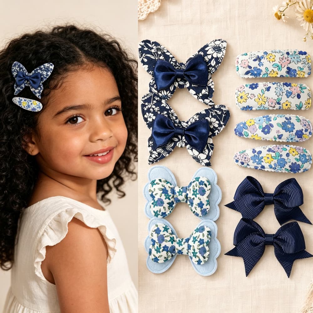 1 Conjunto De Grampos De Cabelo Infantis Com Laço De Tecido Floral , Clipes Laterais Retrô Para Meninas Estilo Pastoral
