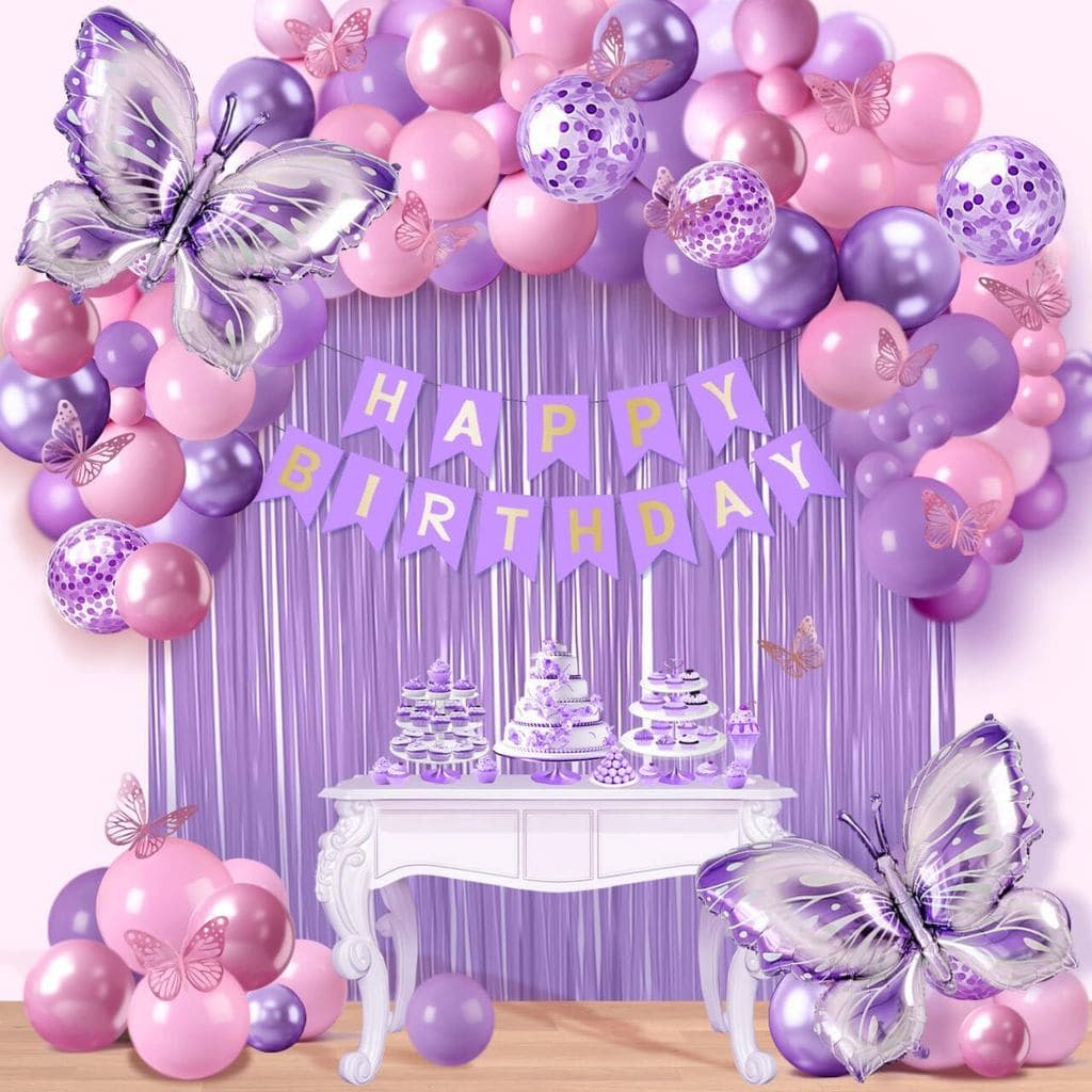 Decorações de Aniversário com Borboletas Roxas para Mulheres e Meninas, Kit de Arco de Balões Rosa e Roxo com Balões Gig
