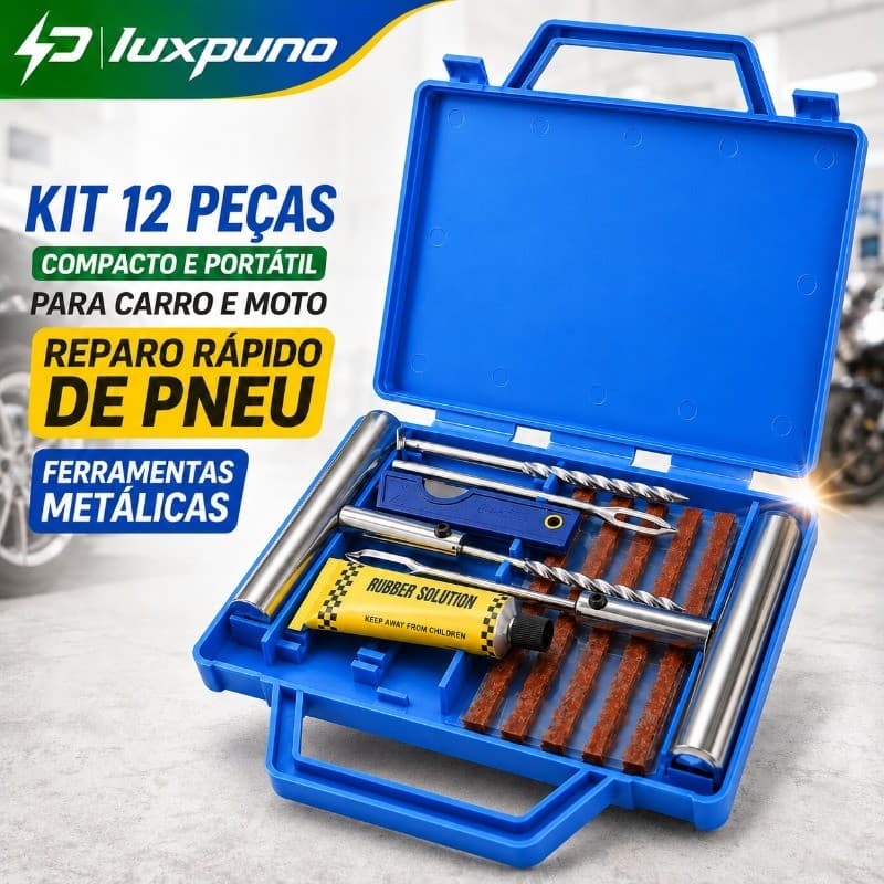 Kit Reparo de Metal para Pneus de Carros Motos + Macarrão +Maleta premium 12 Peças Premium De Moto Carro E Bicicleta DIY