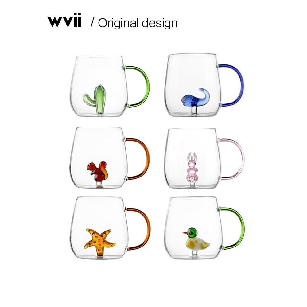 Copo de vidro tridimensional Animal resistente ao calor com alça copo de água xícara de café feminino verão bonito canec
