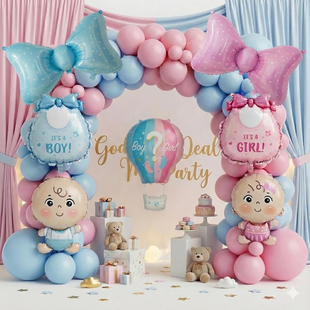 Kit de Arco de Balões para Revelação de Gênero em Rosa e Azul com 141 Peças, Decoração de Guirlanda de Balões com Detalh