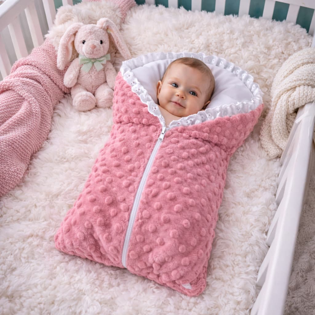 Saco de Dormir Bebê Pipoquinha 100% Algodão com Zíper e Babado Delicado