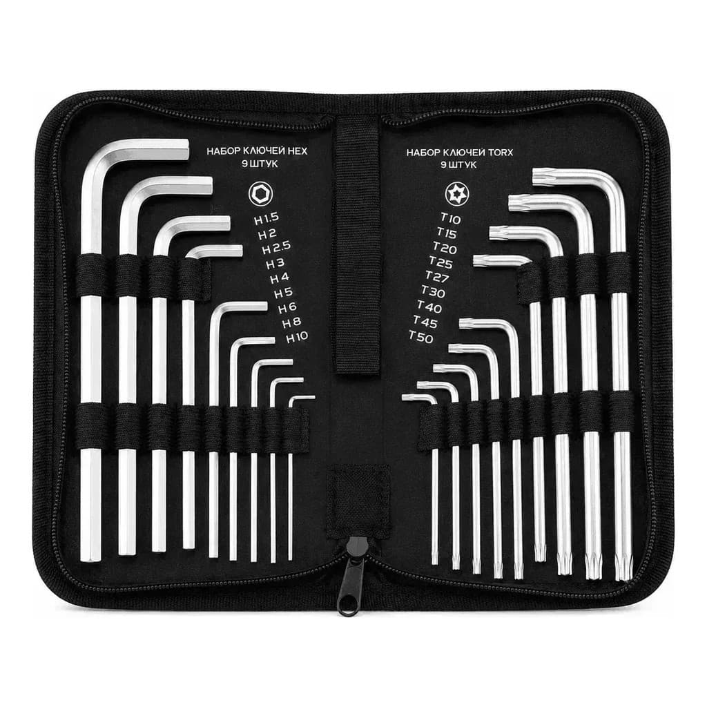 Jogo Chaves Allen Torx MTX Longas 18 Peças Cr-V para Parafusos HEX e TORX com Bolsa