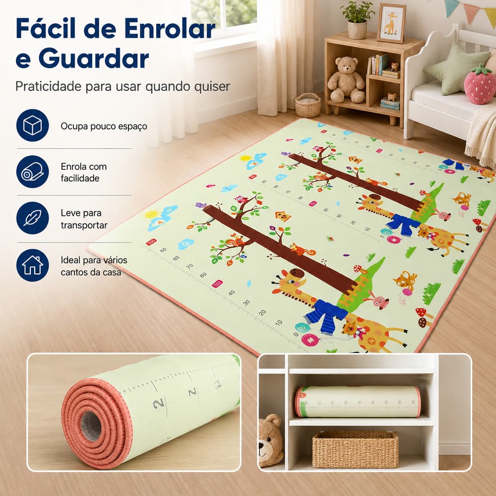 Tapete Infantil de Atividades em Plástico 150x180cm Impermeável Dobrável Dupla Face Tapete Térmico para Bebê