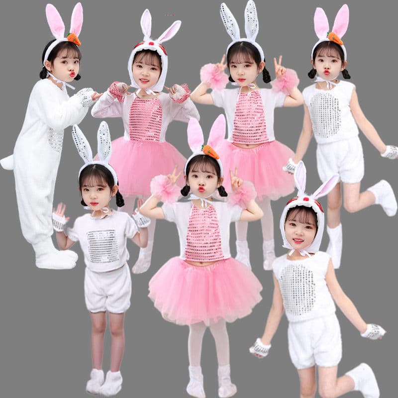 Crianças pequeno Animal desempenho traje da criança coelho dança traje pequeno coelho branco gaze saia traje