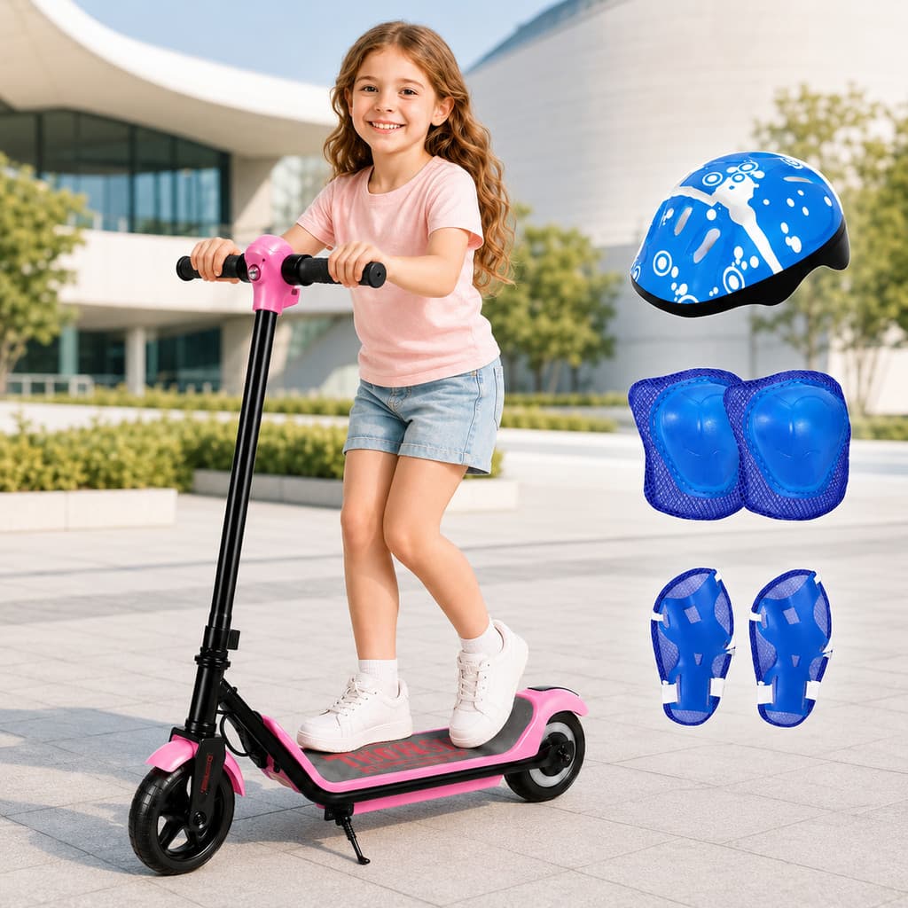 Patinete Infantil Elétrico para Menino 110W Bateria 24V 14km/h Autonomia 5-8km Farol Música Bluetooth Freio Duplo Azul