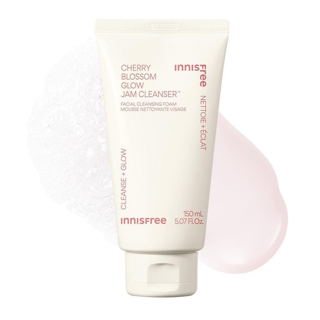 innisfree Cherry Blossom Glow Jam Cleanser, Sem Sulfato, Sabonete Facial Coreano, Espuma de Limpeza para Pele Radiante J
