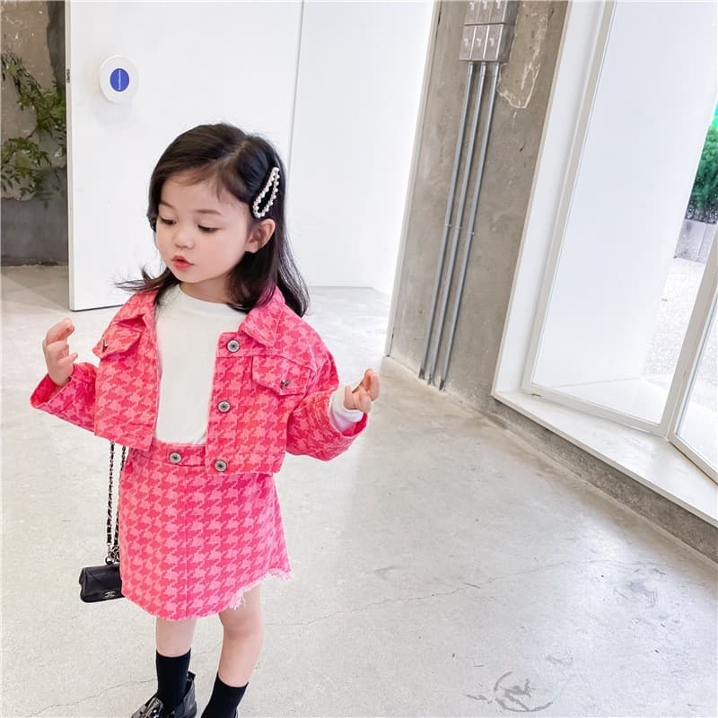 Conjunto Casual de Manga Longa para Meninas, Estilo Universitário de Primavera e Outono, Jaqueta de Jeans e Saia Curta e