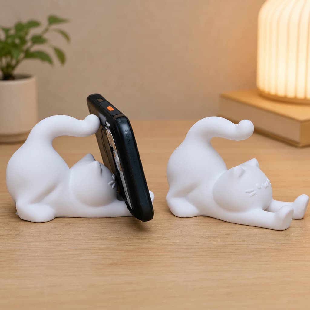 Suporte de Celular Gatinho Fofo Decorativo – Porta Celular de Mesa para Escritório e Quarto