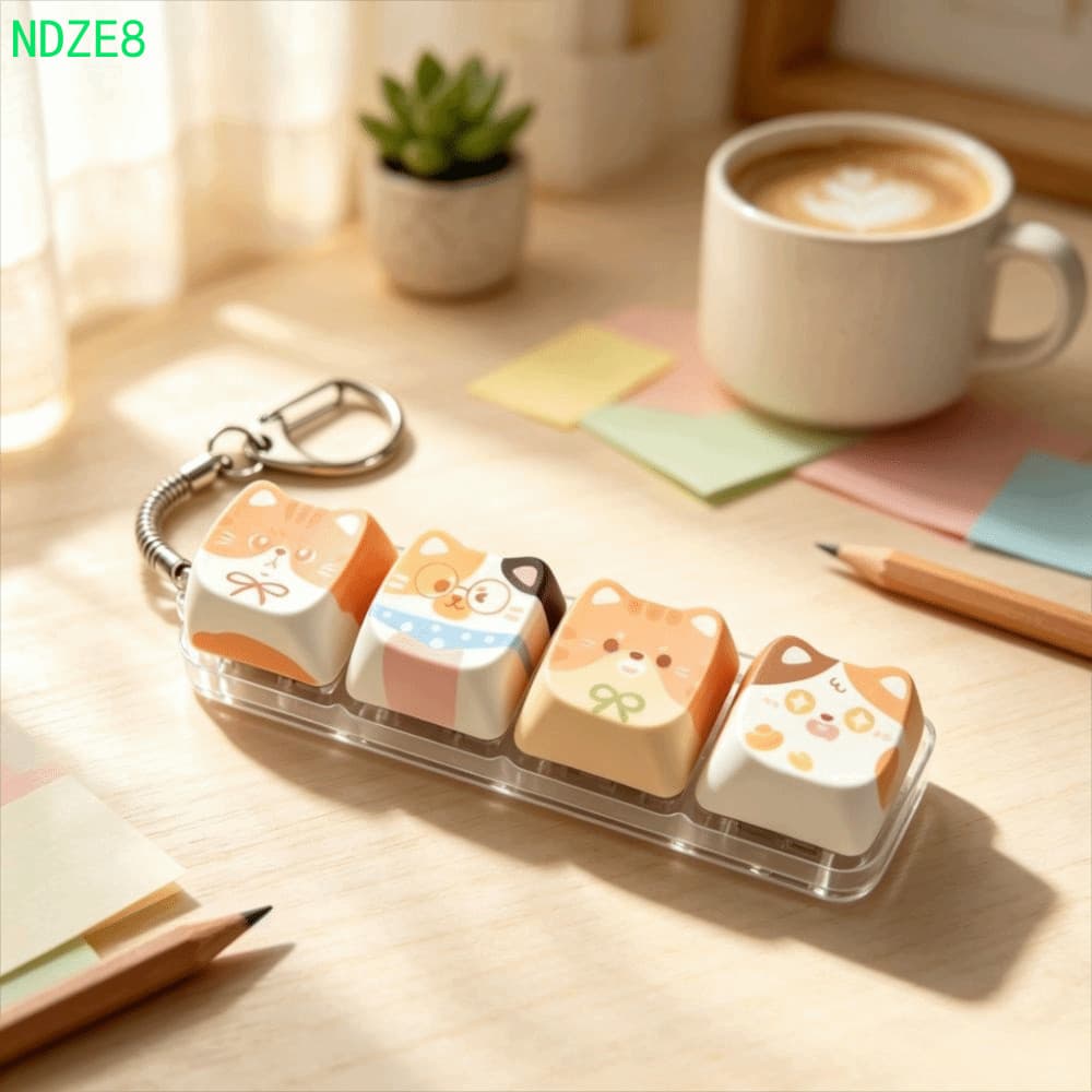 NDZE8 Chaveiro Cat Fidget Clicker , Botão De Pressão De Ponta De Dedo , De Teclado Mecânico De Gato Fofo , 4 Teclas