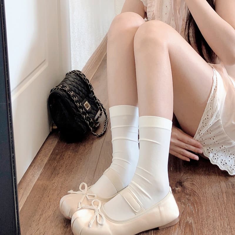 Jk leite branco meias curtas femininas japonês doce lolita bege bezerro meias primavera outono estilo fino meados de tub