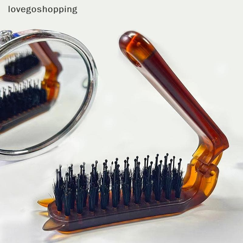 [lovego] Âmbar Foldb Portátil Viagem Cabelo Liso Curlb Para Barba Poeta Cerdas Escova De Ferramentas De Estilo De Salão