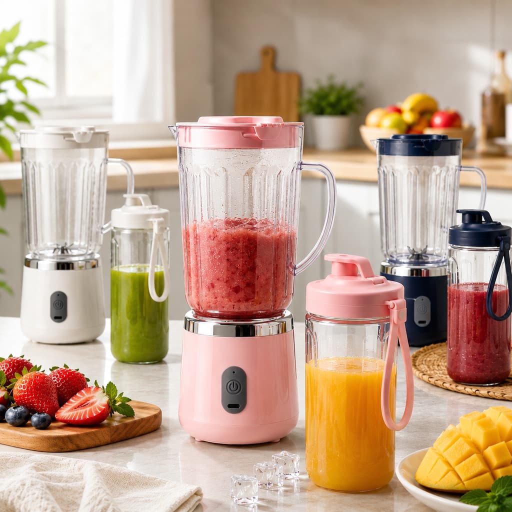 Liquidificador Portátil USB Recarregável 3 em 1 com 2 Copos para Sucos Shakes e Smoothies