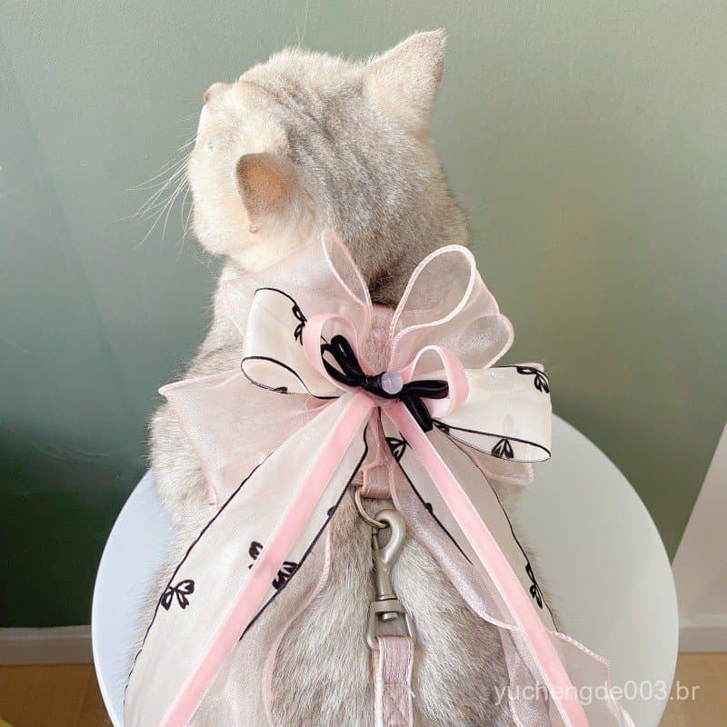 Coleira para animais de estimação com fivela, vestido com laço para gatos, coleira anti-fuga para cães ao sair 7.21 AZDO