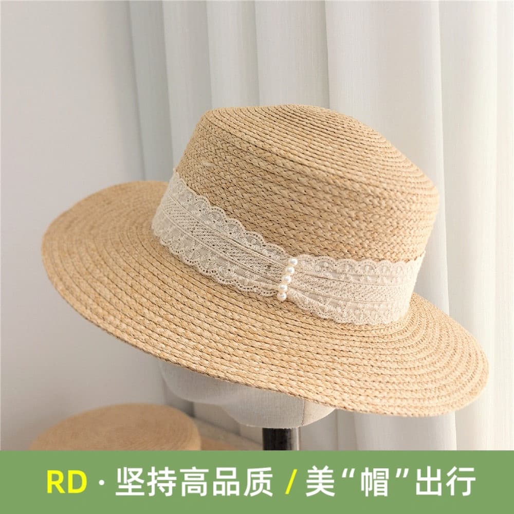RD francês chapéu de topo plano feminino verão protetor solar elegante rosto-olhando pequeno beira-mar férias praia chap