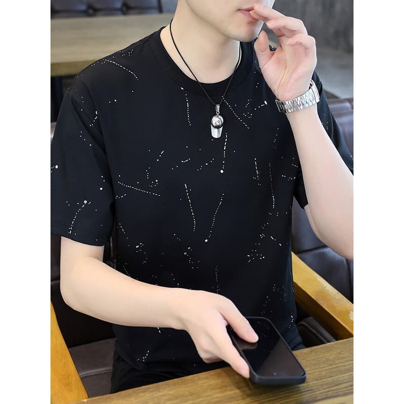 Camiseta de manga curta masculina Gypsophila Street Wear Casual camisa de fundo 2025 novo estilo tinta-respingo Embro