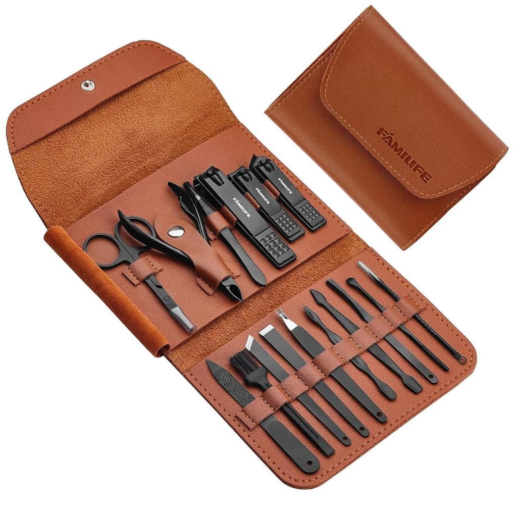 FAMILIFE Presentes para Homens, Conjunto de Manicure, Kit de Manicure, Conjunto de Cortadores de Unhas 16 peças, Kits de