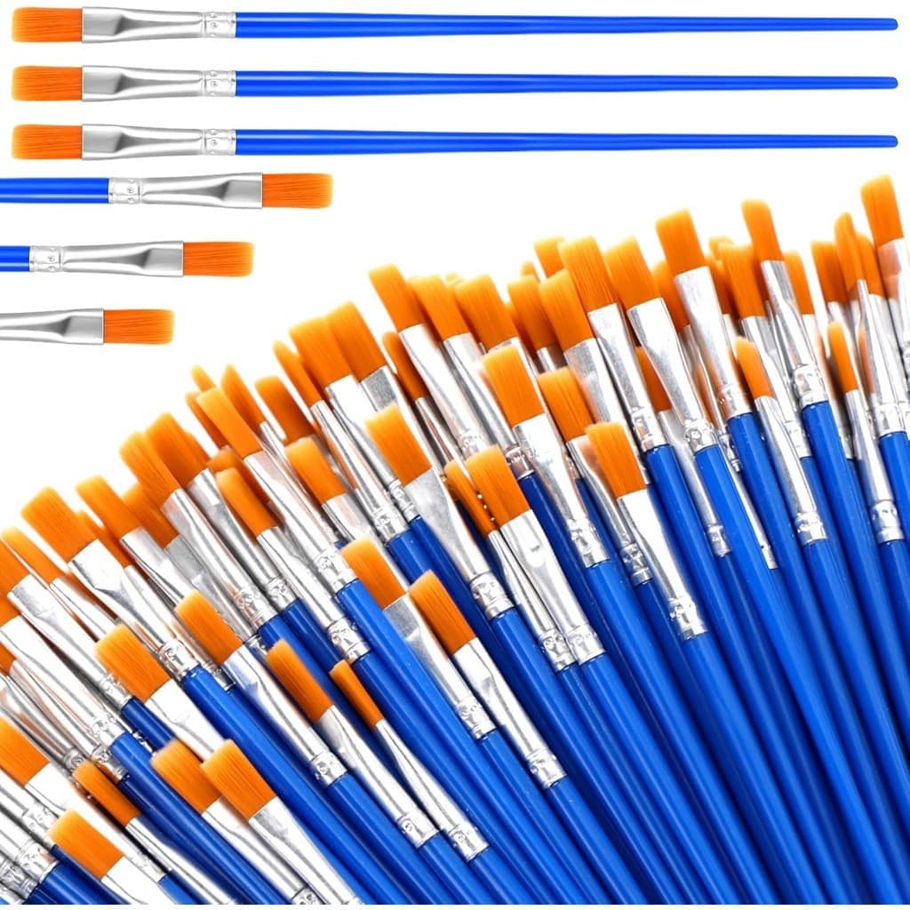 50 pincéis pequenos de ponta plana, pincéis de artista com cerdas de nylon, adequados para pintura a óleo, pintura acríl