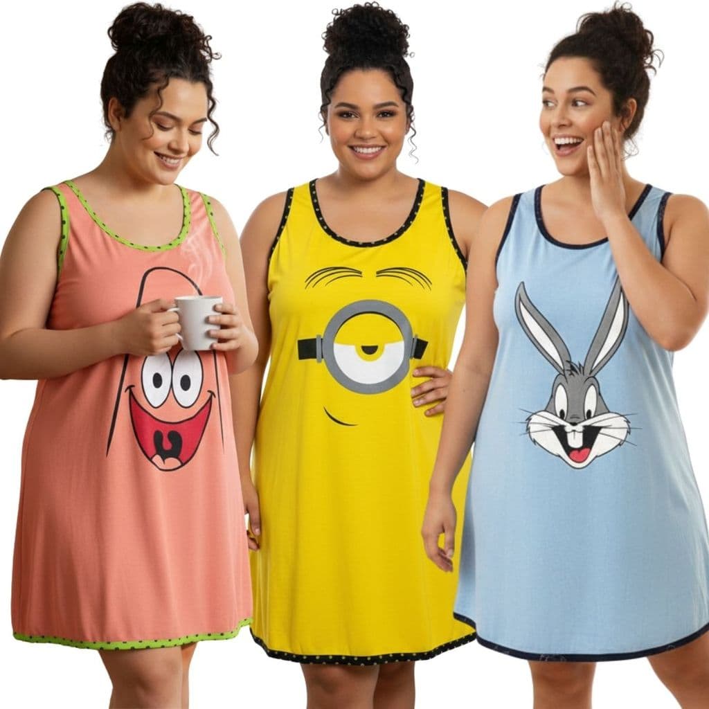 Camisola Regata Plus Size Estampada / Roupa de Dormir Plus Size