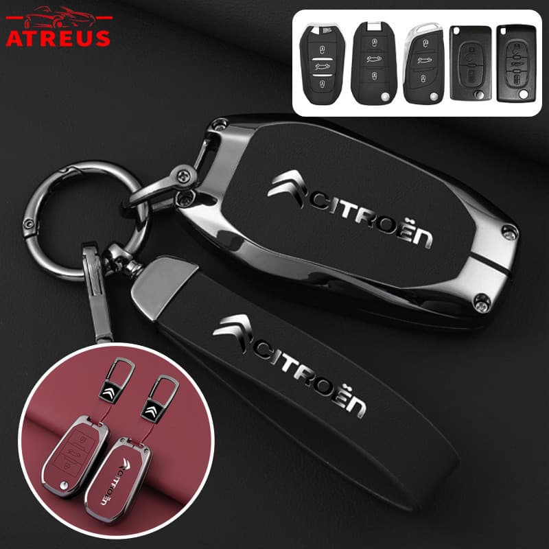 Capa de Chave Citroen em Liga de Zinco e Couro, Proteção Completa para Aircross, C4, Cactus, C5, C3, e-C4, DS5, DS7 5GW9
