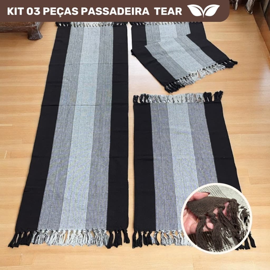 Passadeira Cozinha Tapete Tear Premier Kit 03 Peças Algodão
