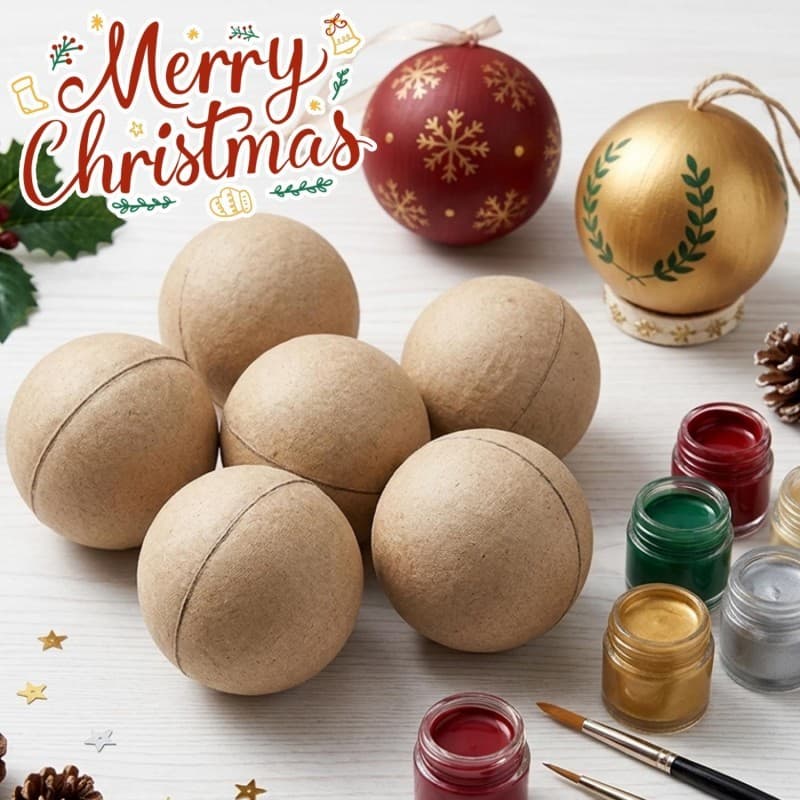 5-1Pcs Bola Pintável De Natal-Suprimentos DIY Pintados À Mão-Bolas De Papel-Enfeites De Vazios-Decoração De Festa De Fes