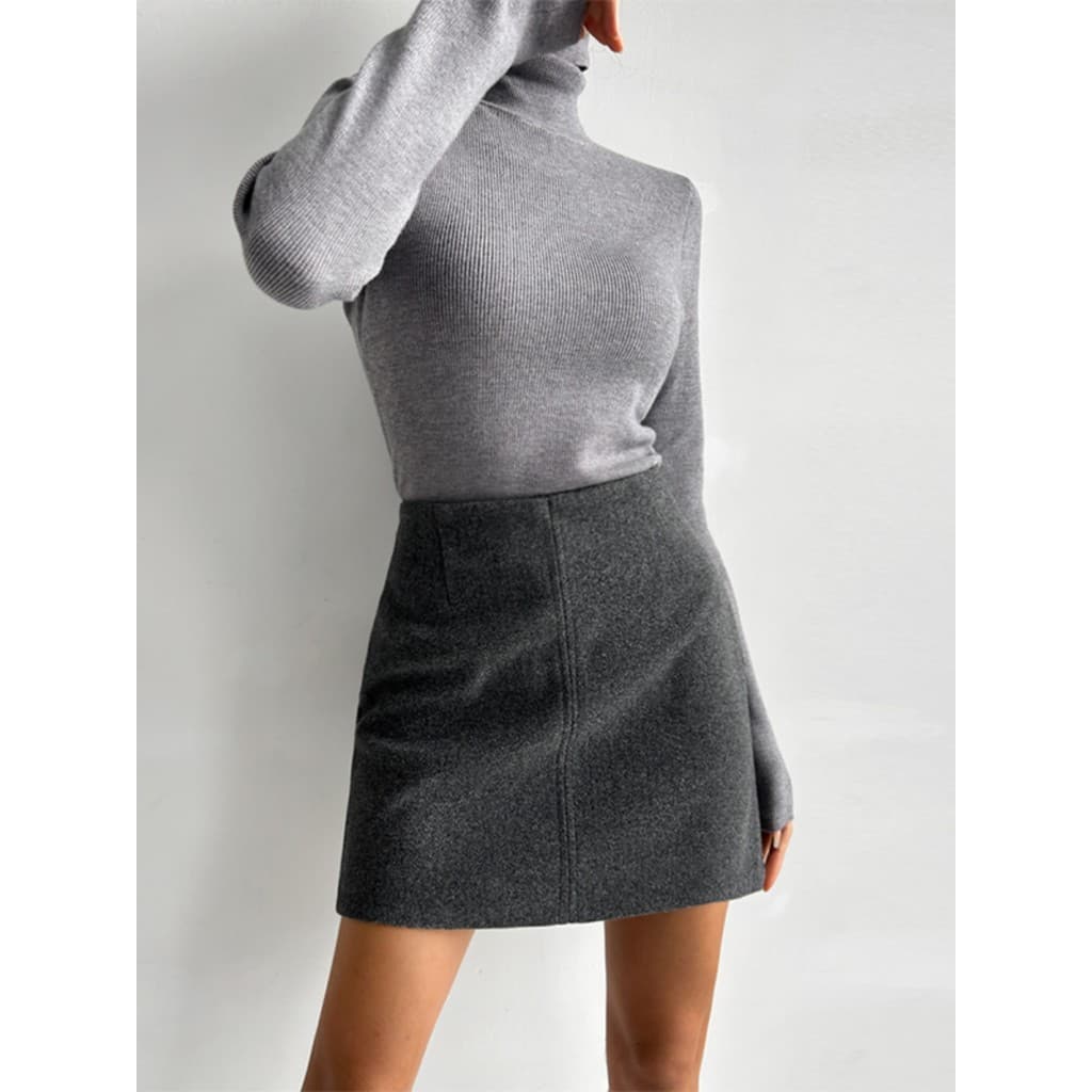 Saia curta cinza feminina 2026 novo estilo outono inverno estilo Popular deste ano meia saia grossa a linha de lã meia-