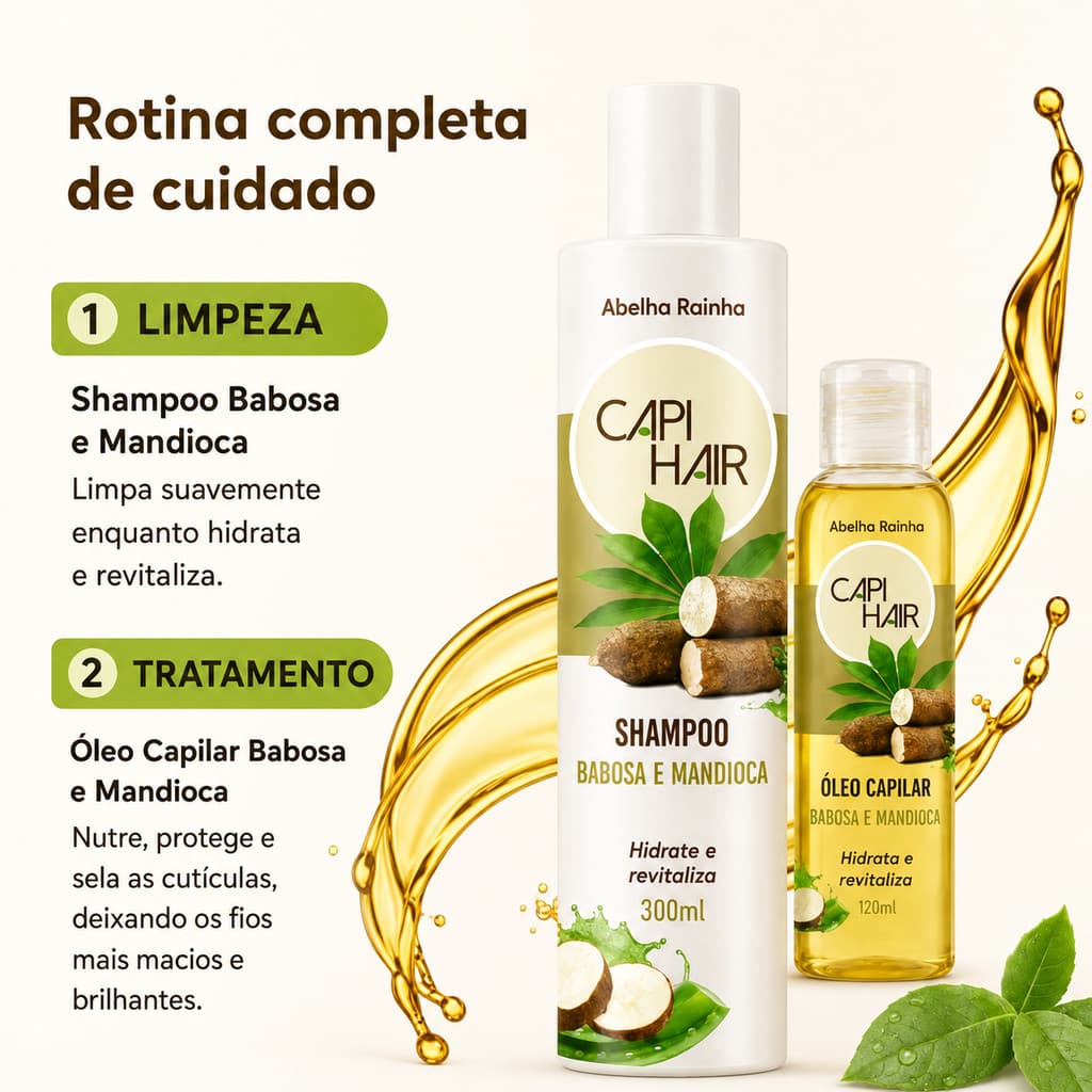 Kit Babosa E Mandioca  Shampoo Capi Hair E Óleo Capilar Para Fios Macios E Brilhantes
