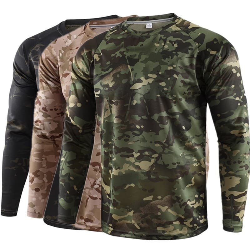 Camisas Camufladas Ao Ar Livre De Secagem Rápida Respirável Aptidão Manga Comprida Caminhada Ciclismo Camisa