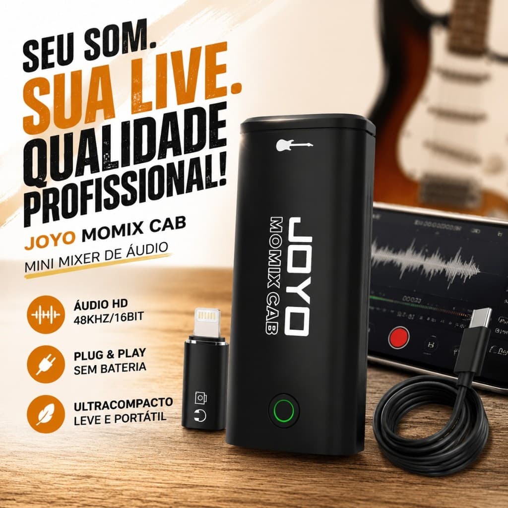 Interface de Áudio Joyo Momix Cab Placa de Som Gravacao Live Celular