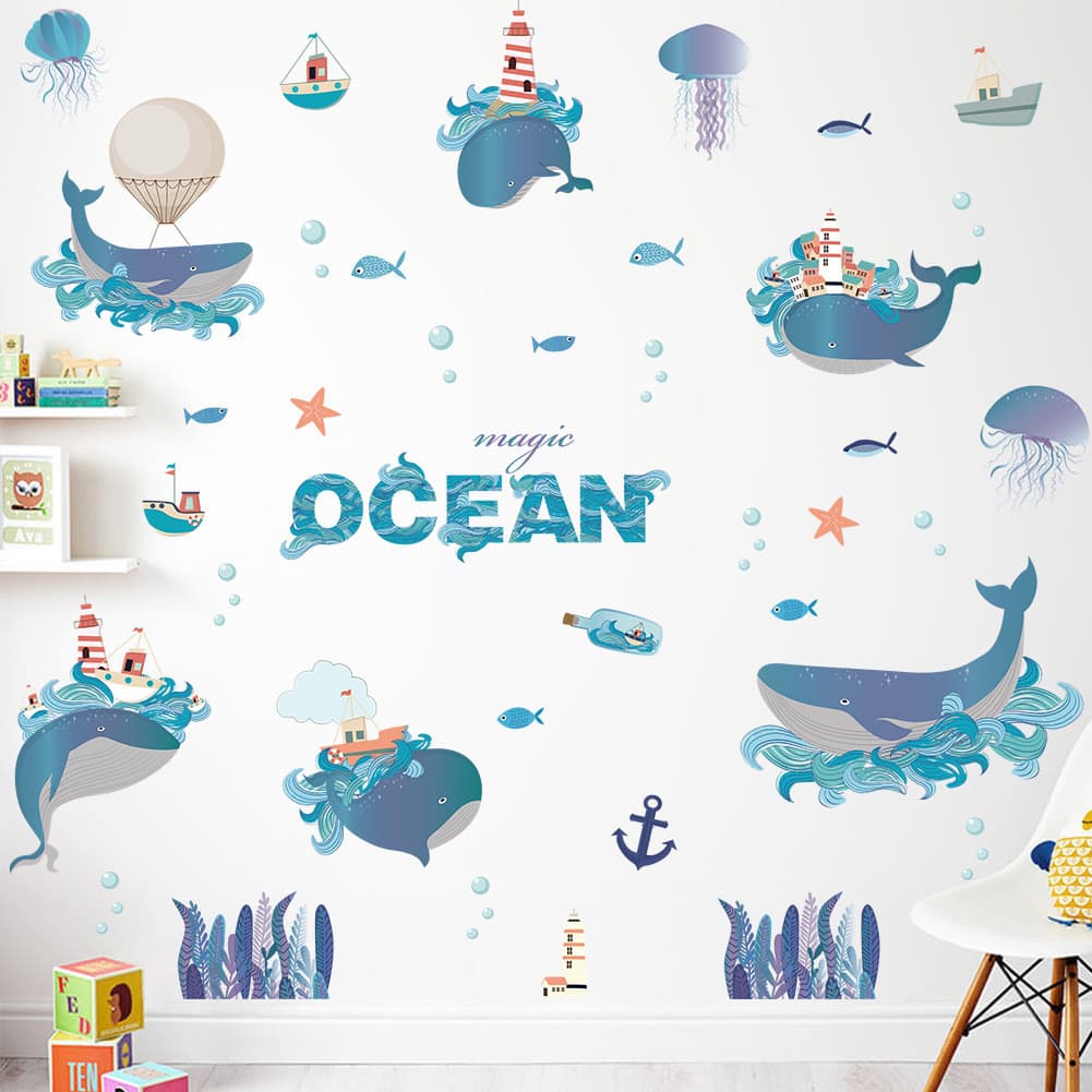 Papel de parede golfinho oceano baleia banheiro auto-adesivo adesivos quarto das crianças jardim de infância papel de pa