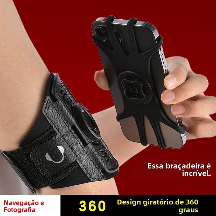 Braçadeira esportiva para celular, bolsa de braço multifuncional, braçadeira destacável com rotação de 360 graus.