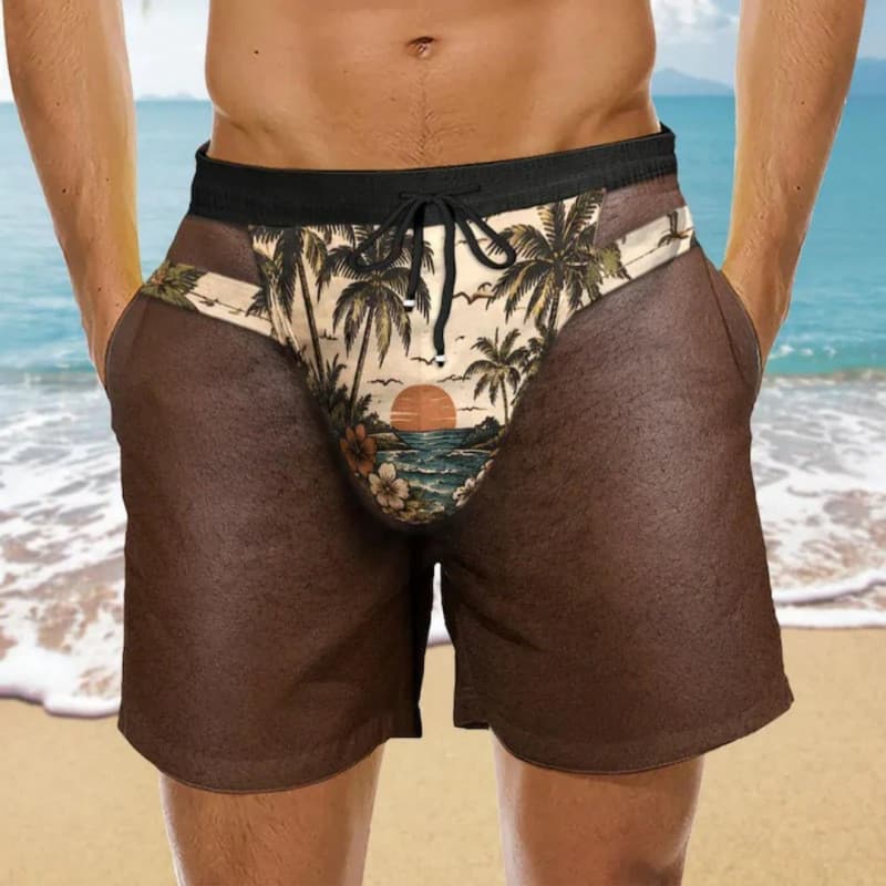 Roupa Interior outerwear Retro Ilha Paisagem Impressão Shorts De Praia Masculino Plus Size Secagem Rápida Férias Calças