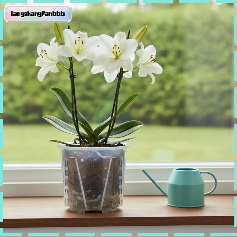 [LANGB] Vaso De Flores De Controle De Raiz De Plástico Transparente Plantador De Orquídea Respirável Para Phalaenopsis V