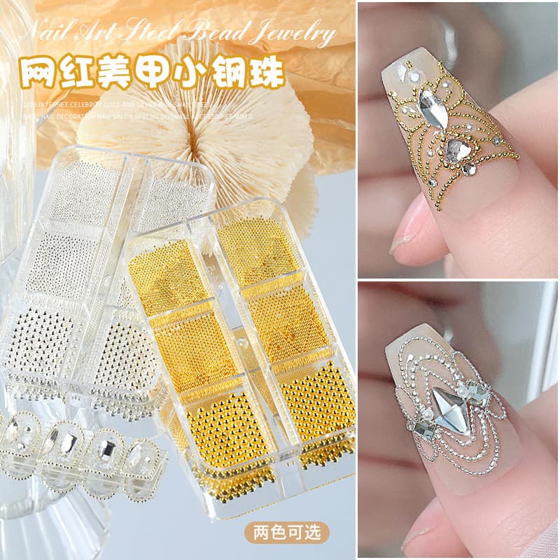 Influenciador Manicure pequena bola de aço completa redonda grânulo ouro prata prego DIY decoração Mini tamanho pequeno