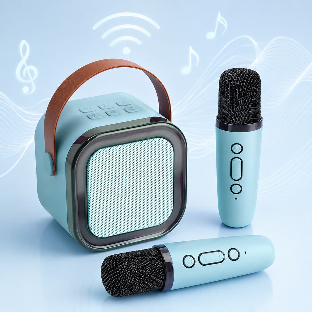 Caixa de Som Karaokê Portátil Bluetooth, 2 Microfones Sem Fio, Alto‑falante Recarregável para Festa