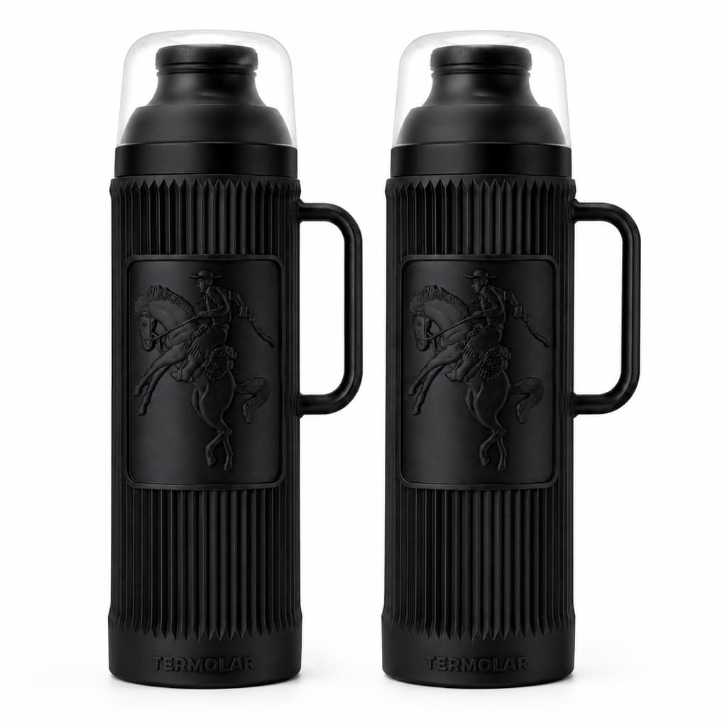 Kit 2 Garrafas Termicas Termolar 1L Com Alça Garrafa de Chimarrao Mate Quente Cafe Cha Chimarrita
